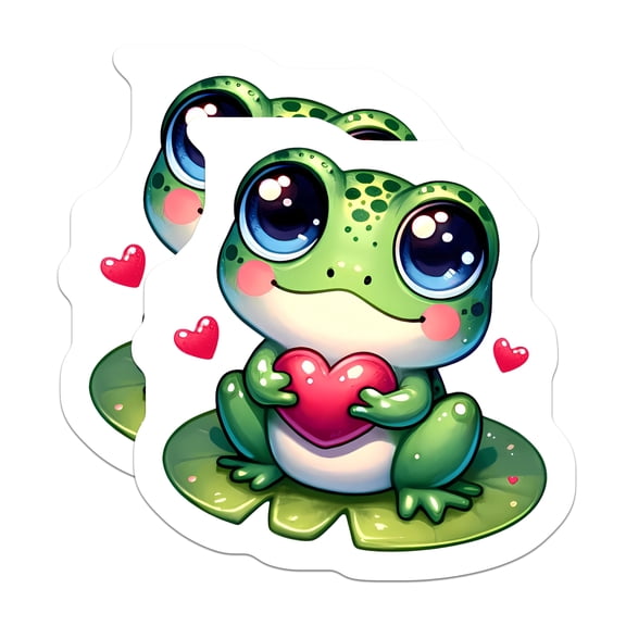 (2 Pack) Kawaii Frog Magnets - Cute Amphibian Heart Love Decor - Big Eye Froggy Fridge Locker Display Accessories - 5 Inches On Longest Side - Thick Durable Magnet - Made in USA - MAG22172