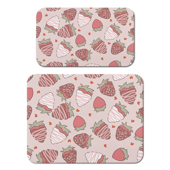 2 Pack Kawaii Strawberry Coffee Mat - Pink and Red Watercolor Design, Multi-Purpose Mats for Coffee Machines and Dishes