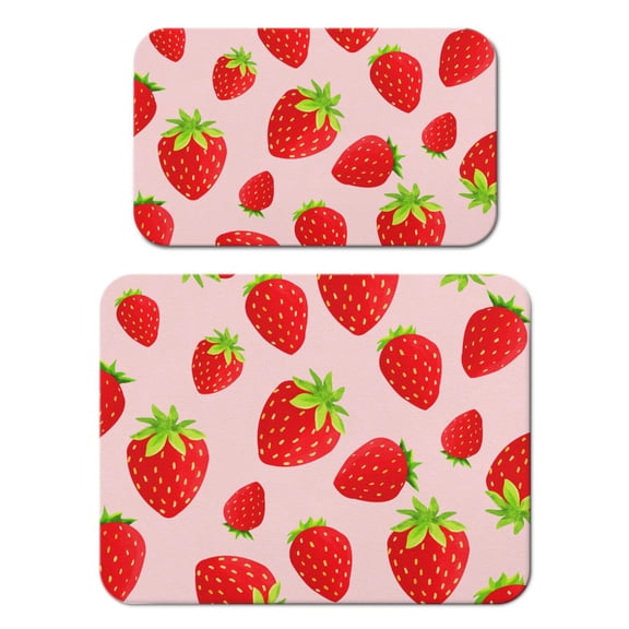 2 Pack Kawaii Strawberry Coffee Mat - Pink and Red Watercolor Design, Multi-Purpose Mats for Coffee Machines and Dishes