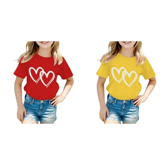 (2-Pack) Kcodviy Kid Girls Cute Graphic Girls Sweater Shirts Round Neck Short Sleeve 5 Girls Tee Summer Casual Shirt