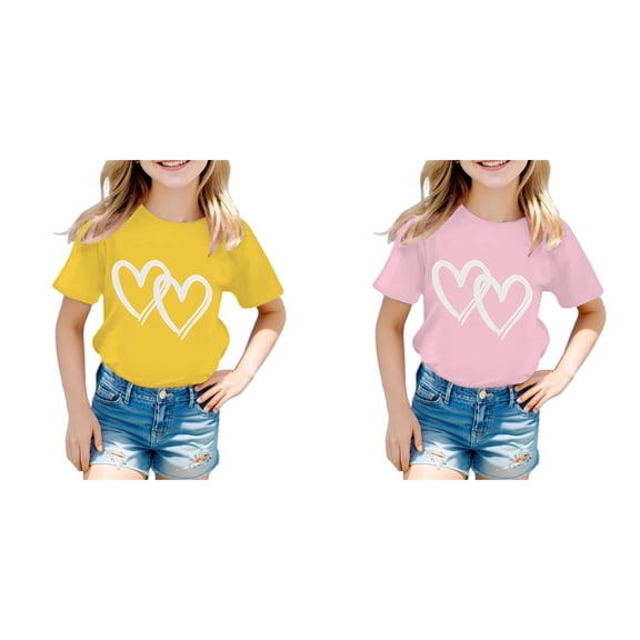 (2-Pack) Kcodviy Kid Girls Cute Graphic Leopard Shorts Girls Round Neck Short Sleeve Tee Toddler Girl Tee Summer Casual Shirt