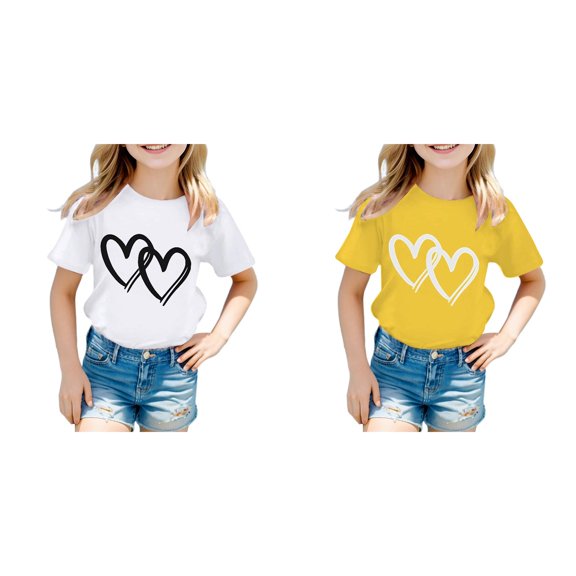 (2-Pack) Kcodviy Kid Girls Cute Graphic Toddler Rainbow Shirt Round Neck Short Sleeve Kids Long Sleeve Shirts Tee Summer Casual Shirt