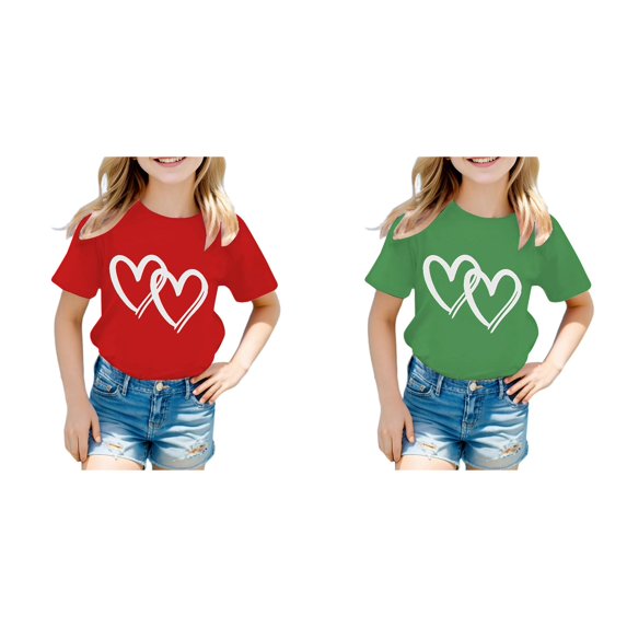 (2-Pack) Kcodviy Kid Girls Cute Graphic Toddler Ruffle Outfits for Girls Round Neck Short Sleeve Strapless Shirts for Girls Tee Summer Casual Shirt