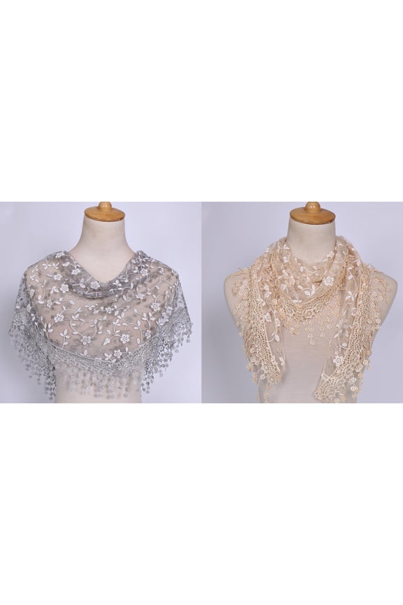 (2-Pack) Kcodviy Lace Tassel Wrap Scarf Summer Scarves Floral Women Scarf Sheer Neck Tie Women Scarf Shawl Scarf Womens Light Weight Scarves Silk Thin Scarf