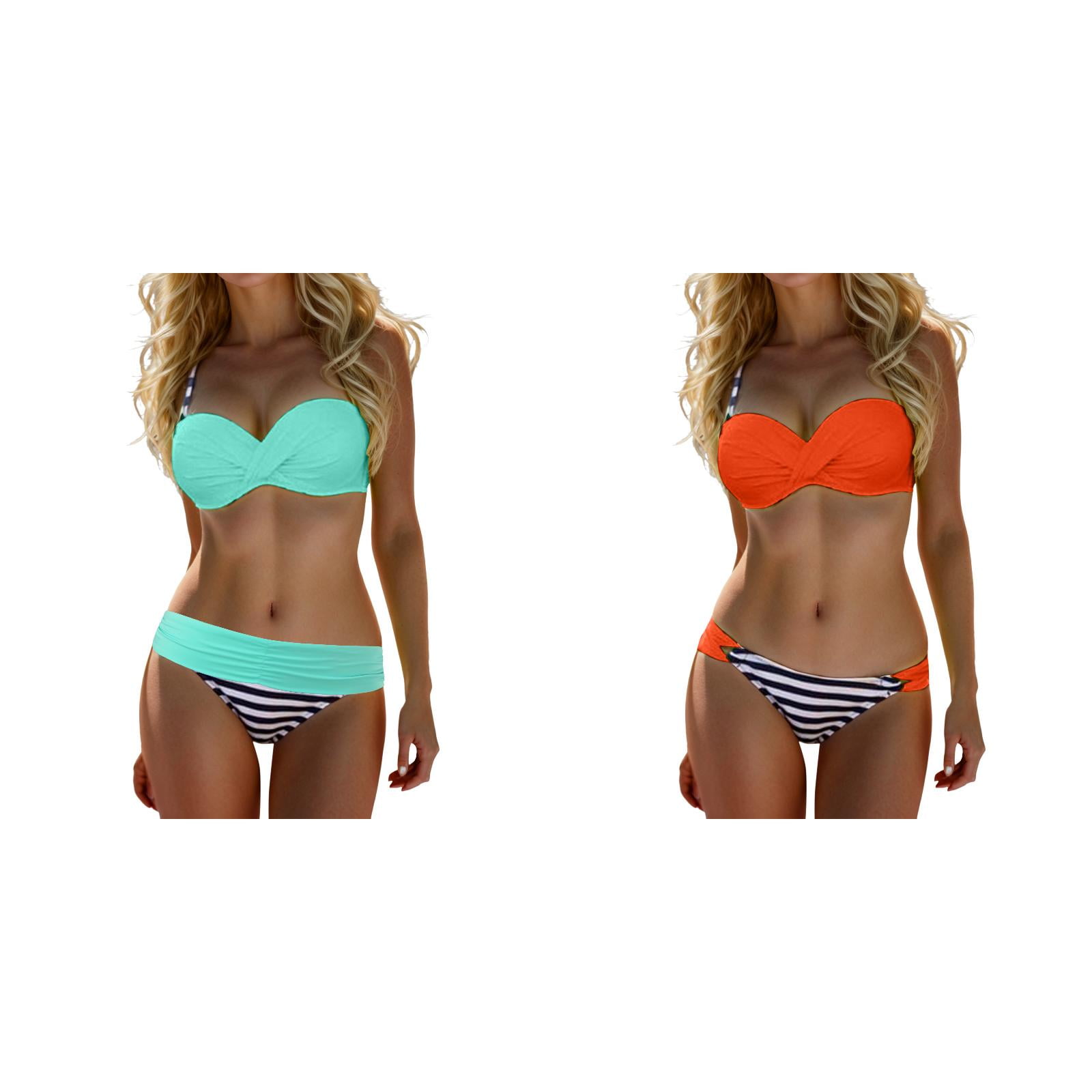 Two-piece Skirt Swimwear Bikini Striped Printed Boxer High Waist Swimsuit