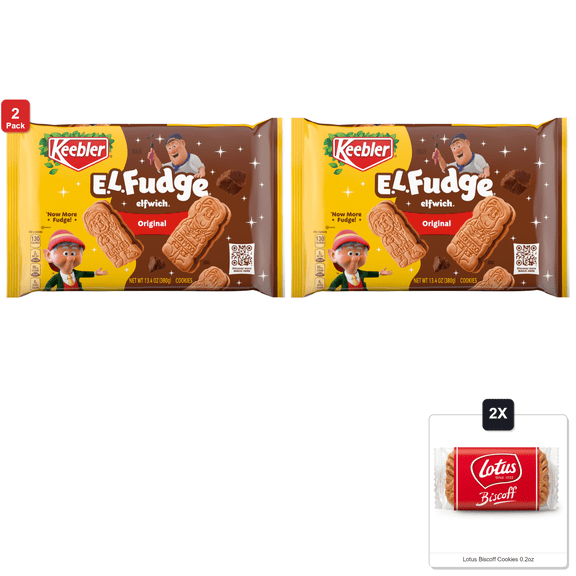 2 Pack | Keebler E.L. Fudge Elfwich Cookies, Sandwich Cookies Stuffed With Crme Filling, 13.4 Oz & 2x Lotus Biscoff Cookies 0.2oz