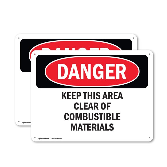 (2 Pack) Keep This Area Clear Of Combustible Materials OSHA Danger Sign 24 Inch X 18 Inch Plastic Sign, Weather Resistant, UV Protected for Workplace, Business, and Construction Site,