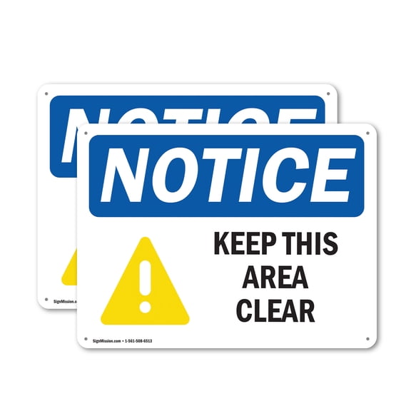 (2 Pack) Keep This Area Clear OSHA Notice Sign 24 Inch X 18 Inch Indoor / Outdoor Rust-Free Aluminum Metal Signs for Workplace, Workshop, and Construction Site, Made in the USA