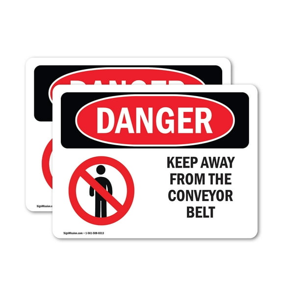 (2 Pack) Keep Away From The Conveyor Belt OSHA Danger Sign 10 Inch X 7 Inch Vinyl Label Decal Sticker Weather Resistant, UV Protected for Workplace, Business, and Construction Site,