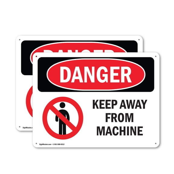 (2 Pack) Keep Away From Machine OSHA Danger Sign 24 Inch X 18 Inch Plastic Sign, Weather Resistant, UV Protected for Workplace, Business, and Construction Site, Made in the USA