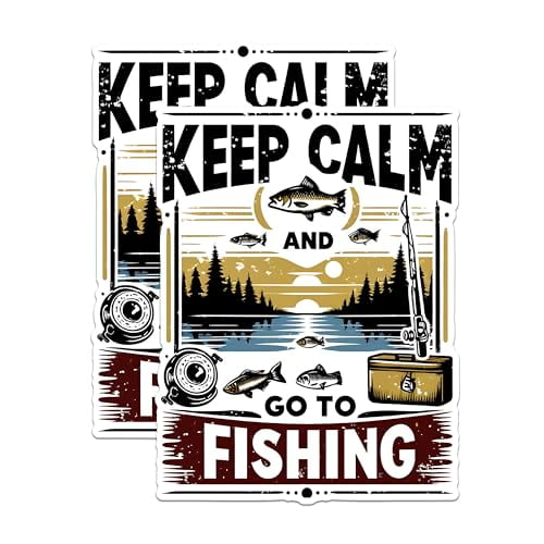 (2 Pack) Keep Calm and Go to Fishing Magnets - Fishing Scenery Magnets - Outdoor Adventure Magnets- 5" On Longest Side - for Fridges, Toolboxes, Cars - Made in USA - MAG2618