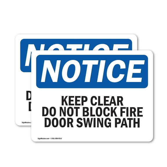 (2 Pack) Keep Clear Do Not Block Fire Door Swing Path OSHA Notice Sign