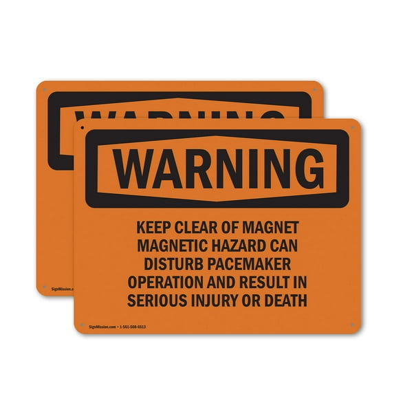 (2 Pack) Keep Clear Of Magnet Magnetic Hazard Can OSHA Warning Sign 18 Inch X 12 Inch Plastic Sign, Weather Resistant, UV Protected for Workplace, Business, and Construction Site, Made