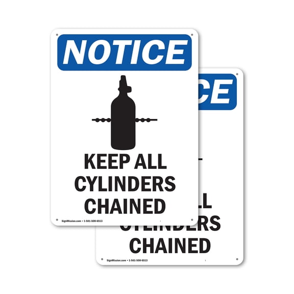 (2 Pack) Keep All Cylinders Chained OSHA Notice Sign 18 Inch X 24 Inch Indoor / Outdoor Rust-Free Aluminum Metal Signs for Workplace, Workshop, and Construction Site, Made in the USA