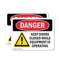thumbnail image 1 of (2 Pack) Keep Doors Closed While Equipment Operating OSHA Danger Sign 10 Inch X 7 Inch Indoor / Outdoor Rust-Free Aluminum Metal Signs for Workplace, Workshop, and Construction Site,, 1 of 8