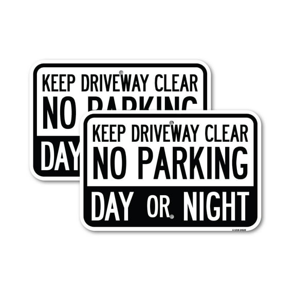 (2 Pack) Keep Driveway Clear No Parking Day or Night | 12" X 18" Heavy-Gauge Aluminum Sign | Rust Free Aluminum, Weather Resistant, Waterproof, Fade Resistant, 2 Pre-drilled Holes