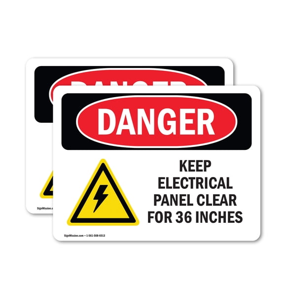 (2 Pack) Keep Electrical Panel Clear OSHA Danger Sign 7 Inch X 5 Inch Vinyl Label Decal Sticker Weather Resistant, UV Protected for Workplace, Business, and Construction Site, Made in