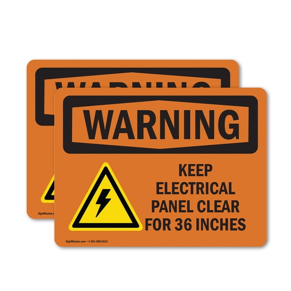 (2 Pack) Keep Electrical Panel Clear With Symbol OSHA Warning Sign