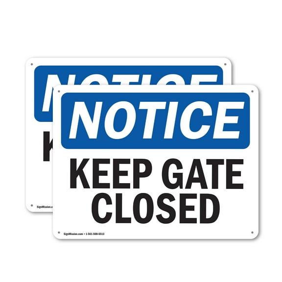 (2 Pack) Keep Gate Closed OSHA Notice Sign 18 Inch X 12 Inch Plastic Sign, Weather Resistant, UV Protected for Workplace, Business, and Construction Site, Made in the USA