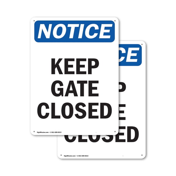 (2 Pack) Keep Gate Closed OSHA Notice Sign 18 Inch X 24 Inch Indoor / Outdoor Rust-Free Aluminum Metal Signs for Workplace, Workshop, and Construction Site, Made in the USA