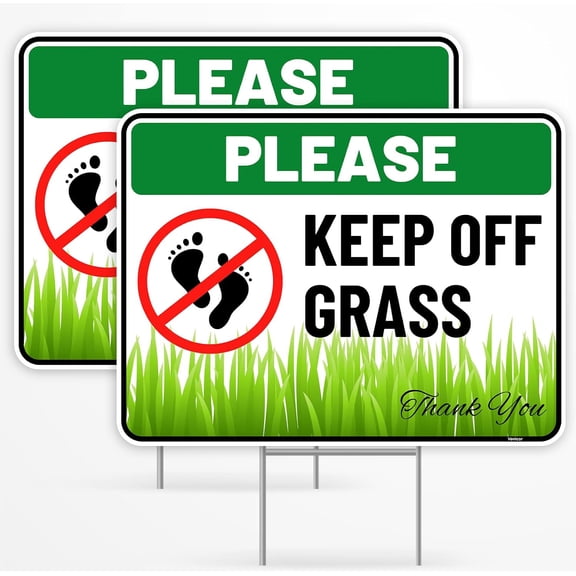 2 Pack Keep Off Grass Sign, 8"x12" - - Do Not Walk On Grass Sign - Stay Off Grass Sign for Yard Lawn Metal Tin Signs/Without a frame
