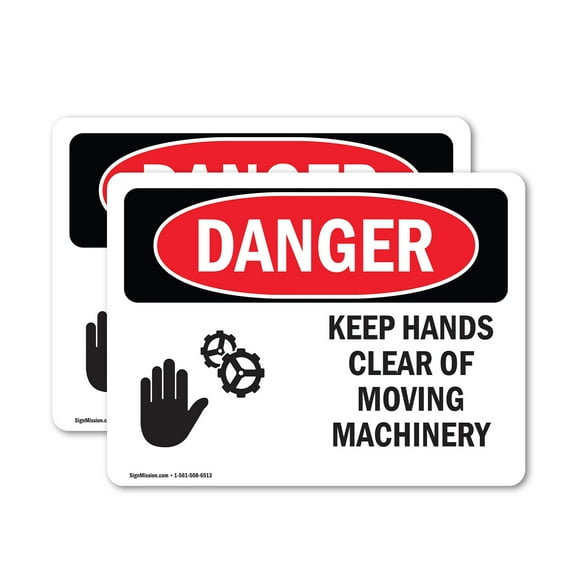 (2 Pack) Keep Hands Clear Of Moving Machinery OSHA Danger Sign 7 Inch X 5 Inch Vinyl Label Decal Sticker Weather Resistant, UV Protected for Workplace, Business, and Construction Site,
