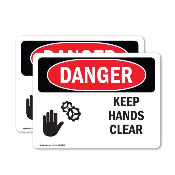 (2 Pack) Keep Hands Clear OSHA Danger Sign 5 Inch X 3.5 Inch Vinyl Label Decal Sticker Weather Resistant, UV Protected for Workplace, Business, and Construction Site, Made in the USA