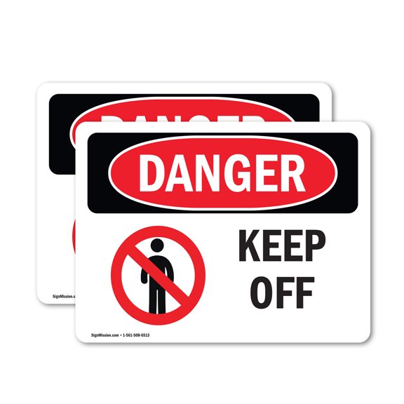 (2 Pack) Keep Off OSHA Danger Sign 14 Inch X 10 Inch Vinyl Label Decal Sticker Weather Resistant, UV Protected for Workplace, Business, and Construction Site, Made in the USA