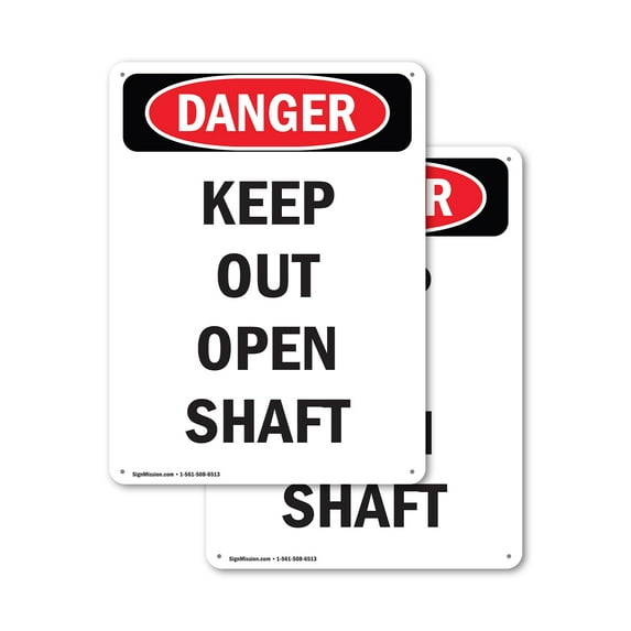 (2 Pack) Keep Out Open Shaft OSHA Danger Sign 10 Inch X 14 Inch Plastic Sign, Weather Resistant, UV Protected for Workplace, Business, and Construction Site, Made in the USA