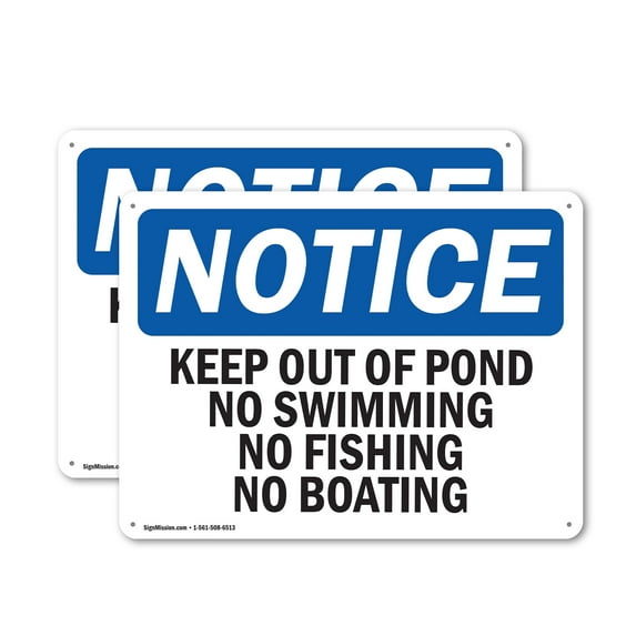 (2 Pack) Keep Out Of Pond No Swimming No Fishing No Boating OSHA Notice Sign 18 Inch X 12 Inch Indoor / Outdoor Rust-Free Aluminum Metal Signs for Workplace, Workshop, and Construction Site