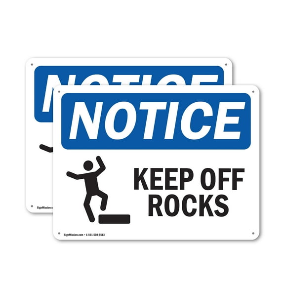(2 Pack) Keep Off Rocks OSHA Notice Sign 24 Inch X 18 Inch Indoor / Outdoor Rust-Free Aluminum Metal Signs for Workplace, Workshop, and Construction Site, Made in the USA