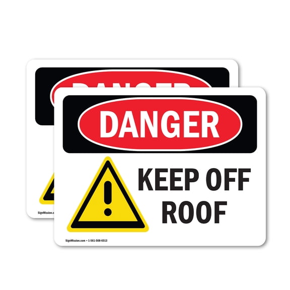 (2 Pack) Keep Off Roof OSHA Danger Sign 10 Inch X 7 Inch Vinyl Label Decal Sticker Weather Resistant, UV Protected for Workplace, Business, and Construction Site, Made in the USA