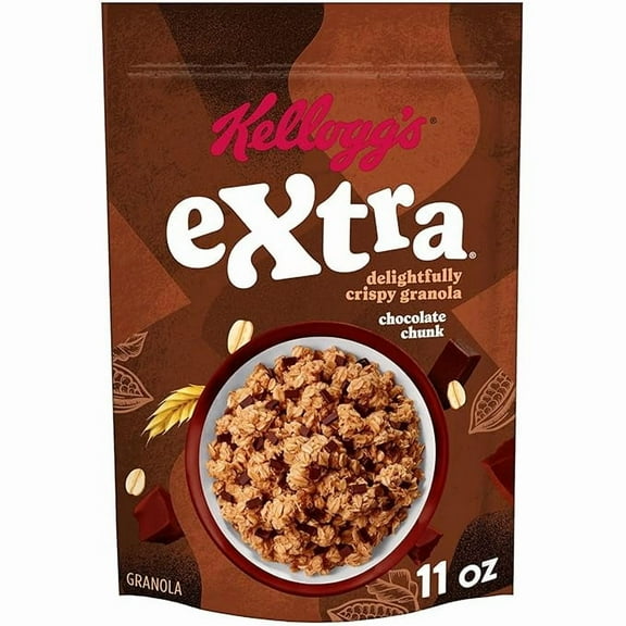 2 Pack Kellogg's Extra Granola, Whole Grain, On-the-Go Snacks, Chocolate Chunk, 11oz Bag (1 Bag)