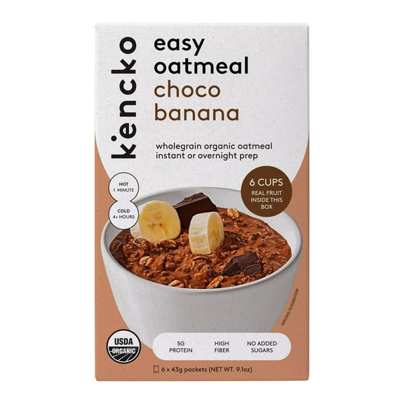 (2 Pack) Kencko Choco Banana Organic Easy Instant Oatmeal, 1.52 oz, 6 Pack