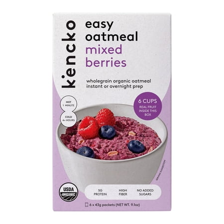 (2 Pack) Kencko Mixed Berries Organic Easy Instant Oatmeal, 1.52 oz, 6 Pack