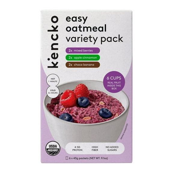 (2 Pack) Kencko Organic Easy Instant Oatmeal Variety, 1.52 oz, 6 Pack
