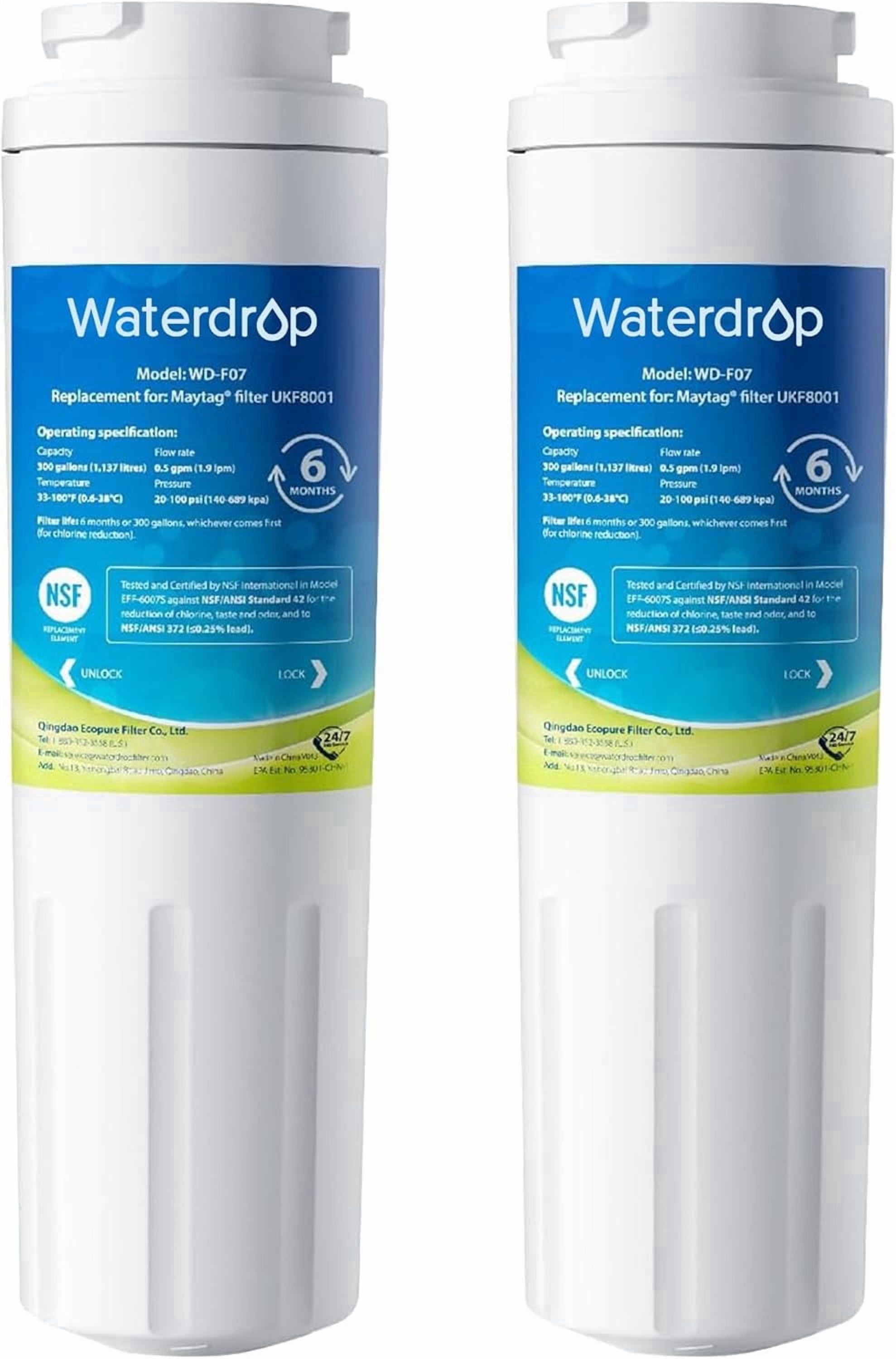 Waterdrop Refrigerator Water Filter Replacement for Whirlpool® EDR4RXD1 EveryDrop® Filter 4, Maytag® UKF8001AXX-750, UKF8001AXX-200, 46-900,  NSF 53&42 Certified 2 Pack