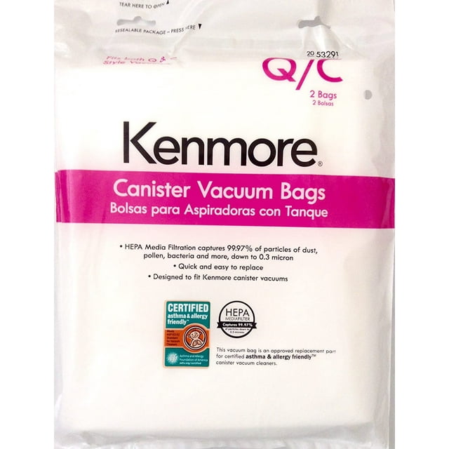 2 Pack Kenmore Sears Type Q/C HEPA Cleaner Q Vacuum Bags Style 5055 20