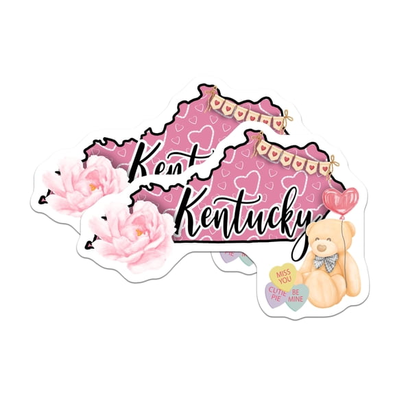 (2 Pack) Kentucky Stickers - State Pride - Floral Teddy Bear Stickers - 5" On Longest Side - Sticks to Smooth Flat Surfaces - Made in USA - BMCS17148