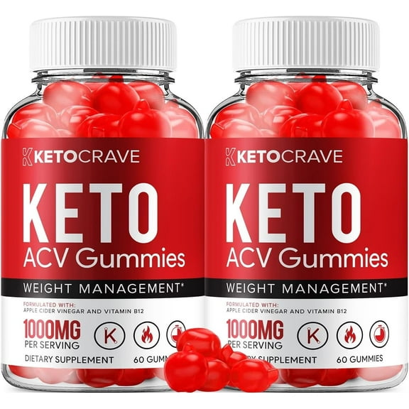 2 Pack Keto Crave ACV Gummies - Official - KetoCrave ACV Advanced Formula Plus Apple Cider Vinegar Dietary Supplement B12 Beet Root Juice Men Women 120 Gummies