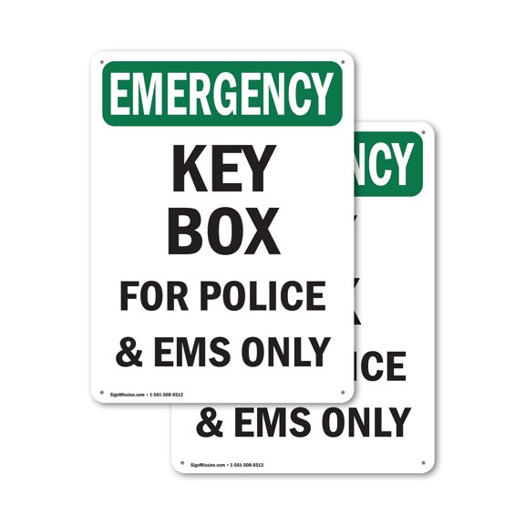 (2 Pack) Key Box For Police And EMS Only OSHA Emergency Sign 18 Inch X 24 Inch Plastic Sign, Weather Resistant, UV Protected for Workplace, Business, and Construction Site, Made in the