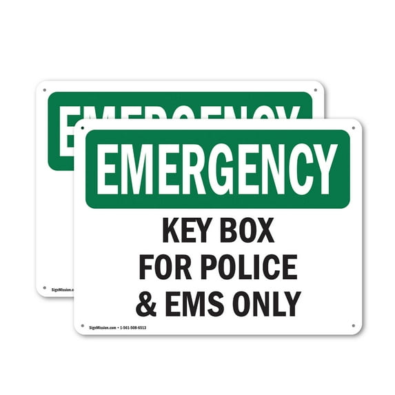 (2 Pack) Key Box For Police And EMS Only! OSHA Emergency Sign 18 Inch X 12 Inch Plastic Sign, Weather Resistant, UV Protected for Workplace, Business, and Construction Site, Made in the