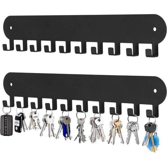 2 Pack Key Holder for Wall,Key Hooks with 10 Hooks,Key Holder Wall Mount Self Adhesive, Key Rack for Wall No Drill for Living Room, Kitchen, Bathroom, Garage (Black)