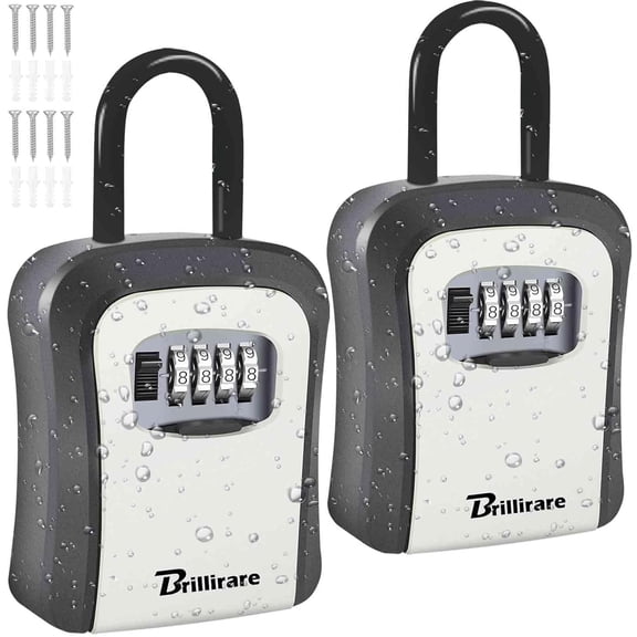 2 Pack Key Lock Box, Waterproof 4 Digits Combination Lockbox with Removable Shackle, Wall Mount Resettable Key Hider, Upgraded Large Password Boxes for Car House Office Apartment Keys-Grey
