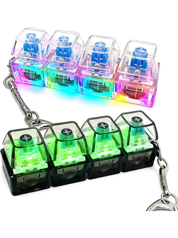 2 Pack Keyboard Fidget Keychain with LED Lights,Keyboard Fidget Toy,Keyboard Button Finger Clicker for Anxiety Relief(Transparent)