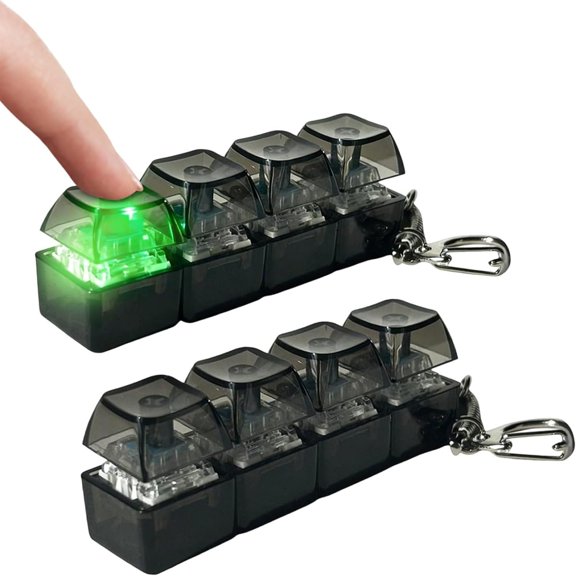 2 Pack Keyboard Fidget Keychain with LED Lights, Keyboard Button Finger Clicker for Keychain Stress Relief Pass The Time for Adults