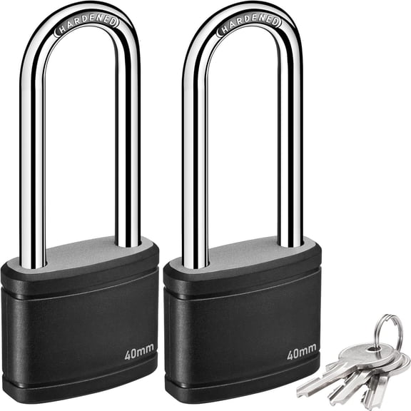 2 Pack Keyed Padlock with 3 , 2.5 Inch Locker Lock 40mm Heavy-Duty Locks for Gate Fence Hasp Cabinet Toolbox School Gym Locker (Black)