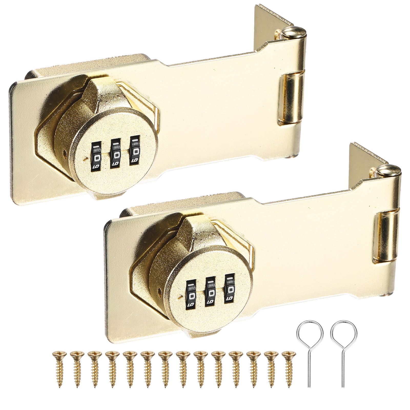 2-Pack Keyless Combination Lock, 4.3" Zinc Alloy Mechanical Password Twist Knob Hasp Locks Latch, 90/180 Degree Barn Door Lock for Cabinet/Closet/Garage/Drawers/Garden [Gold]