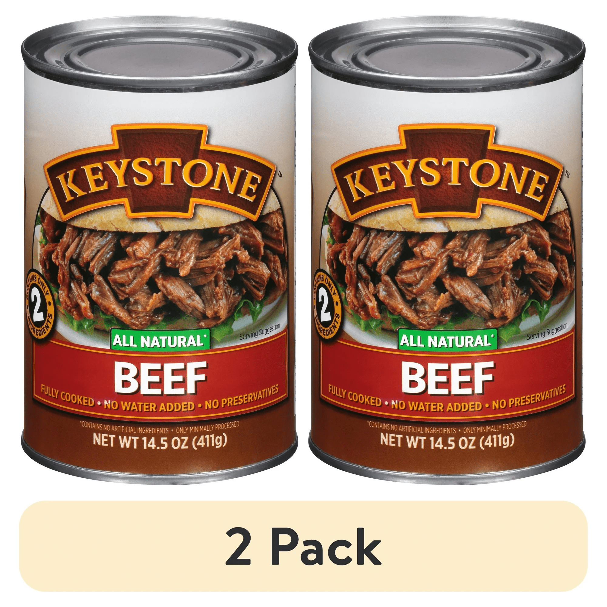 (2 Pack) Keystone All Natural Beef 14.5 oz Can Emergency Survival Food For Camping Hiking and Backpacking Ready to Eat- Pack of 2 Cans