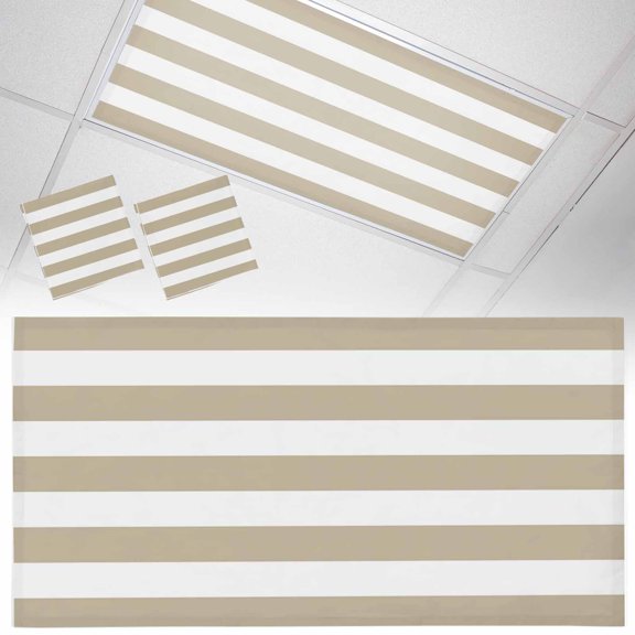 2 Pack Khaki and Fluorescent Light Covers for Ceiling Lights White Stripe Magnetic Ceiling Light Covers Overhead Light Filters for Office Classroom Home